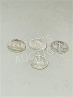 4 vintage silver 50 cent coins-3 USA, 1 Canada