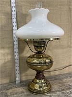 Brass table lamp w/white shade & chimney