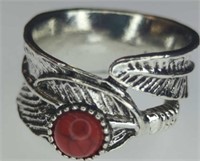 925 stamped feather ring size 6