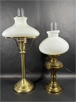 White Glass Bulb Brass Table Oil Lamp Pair