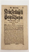 1736 Very Rare German Newspaper from Leipzig