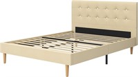 Akeacubo Queen Bed Frame, Tufted Headboard - Beige