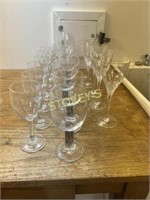 5 Crystal Flutes, 5 Chrome Wine, 9 asst Wine Glass