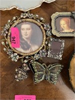 LOT OF ENAMELED PICTURE FRAMES  TRINKET BOX