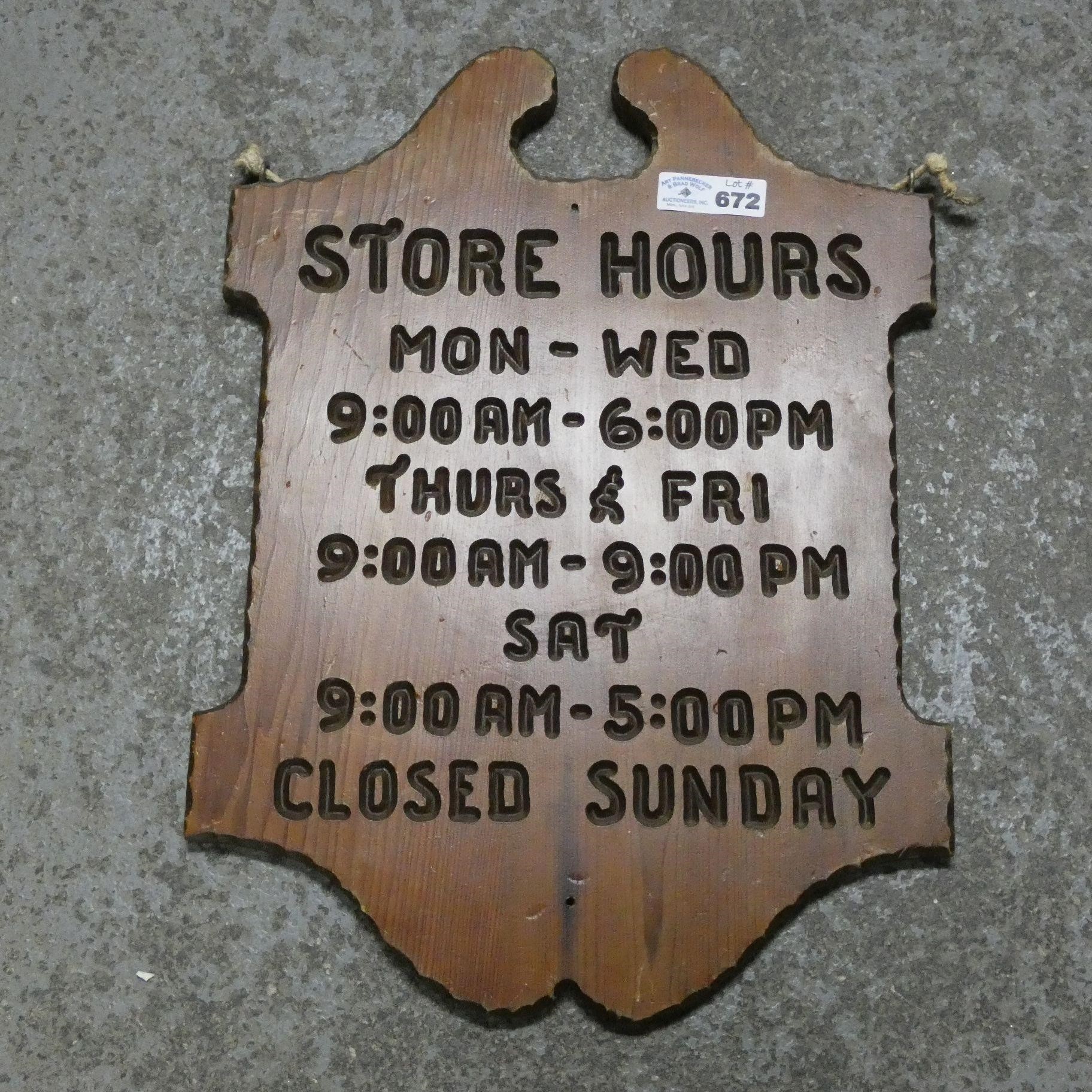 Wooden Store Hours Sign