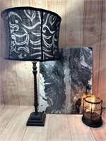 Electric Lantern, Black Lamp & Pour Paint Canvas