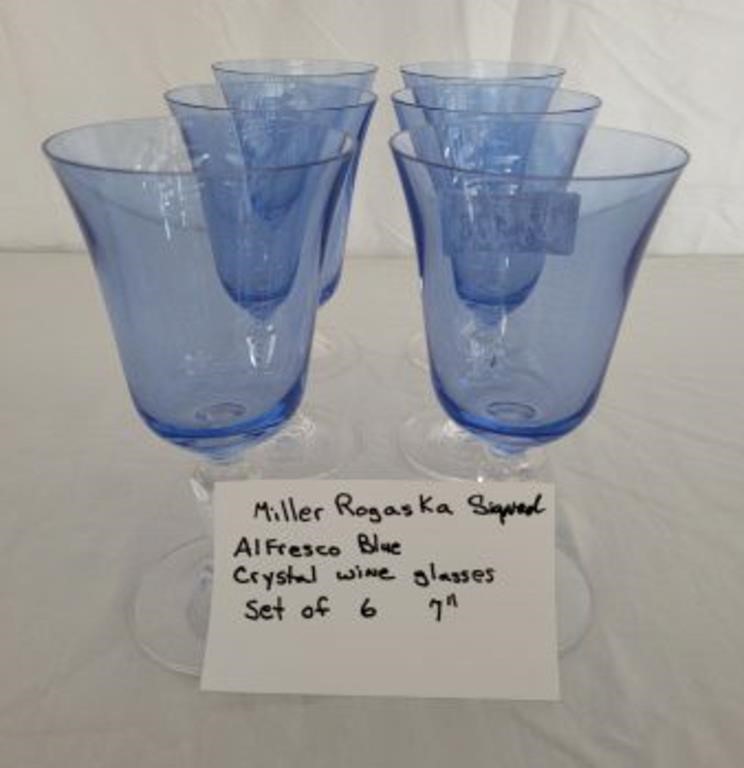 MILLER ROGASKA ALFRESCO BLUE 6 GOBLETS