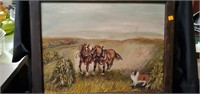 Beautiful Oil Painting with horses and dog