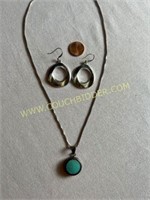 925 world silver turquoise pendant & earrings