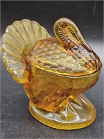 Vintage Smith Amber Glass Lid & Base Turkey Dish