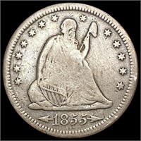 1855-S Arrows Seated Liberty Quarter NICELY