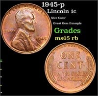 1945-p Lincoln Cent 1c Grades GEM Unc RB