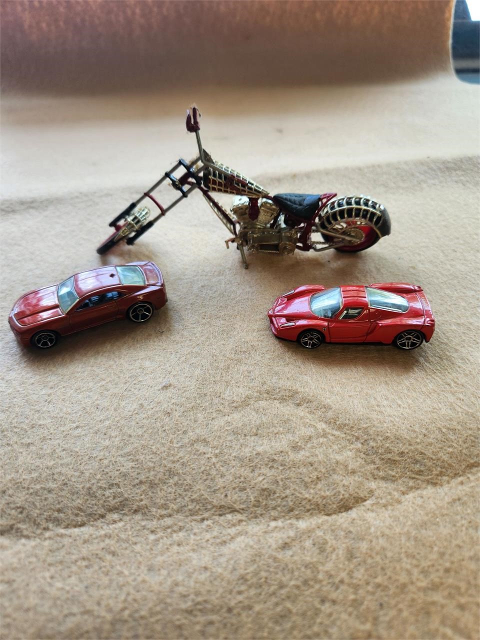 Chopper toy, camero and ferrari hot wheels