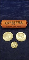 (40) Bicentennial Quarters, (2) 1964 Silver