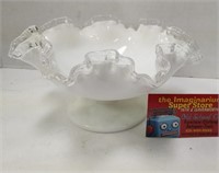 White milkglass ruffled compote bowl