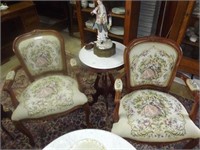 2 Carved Armchairs W/Courting Couple Tapestried