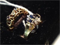 10Kt Two Rings Blue Sapphire& Diamond & Mother