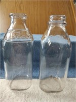 2 Vintage Glass Milk Bottles -9"