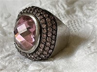 Sterling Silver Ring with Pink Stones Size 6.5