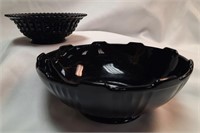 2 Black Glass Art Deco Serving Bowls