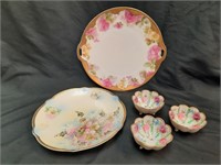 Porcelain Floral Plates(2) Nut Dishes (3) Note**