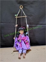 Cathay Collection Flower Porcelain Doll w/ Swing