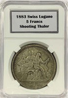 1883 Swiss Lugano 5 Francs Shooting Thaler
