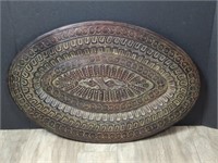 Large Oval Metal Embossed Relief Indian Tray,