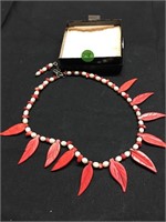 Fun Vintage Necklace With Red Feathers