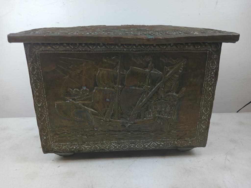 Beautifully ornate copper box with hinged lid
