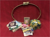 Lot of crafting items including a hoop, cross
