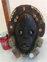 Hand Carved Dan African Mask with shells