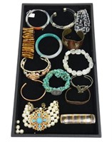 Lot, fashion bracelets, including sterling, jade,