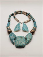 (K) Clay and Silver Bead Statement Necklace (24"