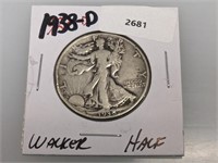 1938-D 90% Silver Walker Half $1 Dollar