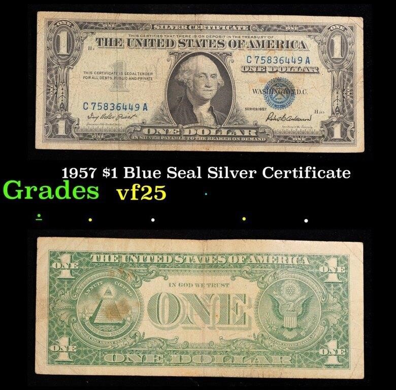 1957 $1 Blue Seal Silver Certificate Grades vf+