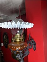 Antique Kerosene Lamp and Cast Iron Hangers