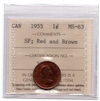 1955 Canada 1 Cent SF ICCS Graded