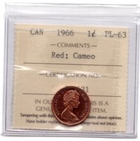 1966 Canada 1 Cent Red Prooflike ICCS Graded