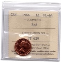 1964 Canada 1 Cent Red Prooflike ICCS Coin
