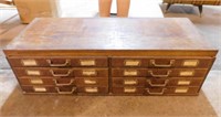 Oak 8 drawer storage cabinet, 42" x 16" x 13"