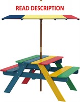 Outsunny Kids Picnic Table Set with Parasol  Woode