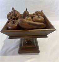 Carved Wooden Fruit In A Wood Bowl