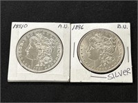 1881-O & 1896 Morgan Silver Dollar.