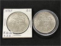 1898-P & 1889 Morgan Silver Dollars.