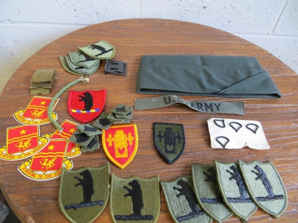 Large lot of Military/ Police patches and hat