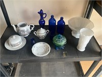 Assorted glass lot- white, blue, all