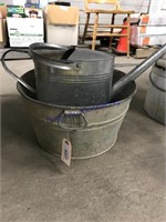 SMALL GALVANIZED WASH TUB, GALV. CAN W/ SPOUT