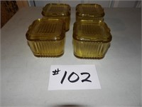 4) Amber glass 1 pint covered refrigerator dishes