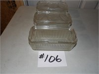 3) clear glass 1 quart covered refrigerator dishes